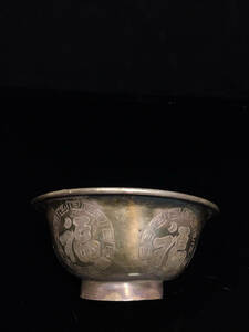 ▽鴻▽ 銀製 福字紋 茶碗 置物 古賞物 中国古玩 中国古美術
