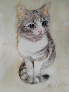 猫のイラスト　水彩画　手描きイラスト　インテリア　B6サイズ