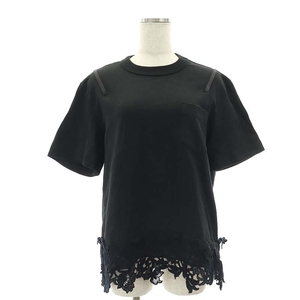 サカイ sacai Cotton Jersey x Lace T-Shirt Tシャツ カットソー 半袖 2 M 黒 ブラック /AT ■OS ■SH レディース