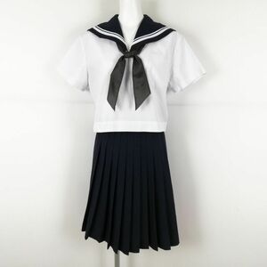 1円 セーラー服 スカート スカーフ 上下3点セット 大きいサイズ 夏物 白2本線 女子 学生服 中学 高校 白 制服 中古 ランクC NA0114