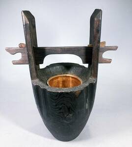 手桶花生 花器 花瓶 花入 華道 木製 天然木 杉材 銅 置物 インテリア 古美術品