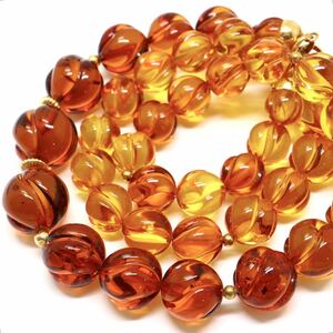 Max16.5mm珠!!《K18天然本琥珀ネックレス》M 約45.7g 約57cm コハク アンバー amber necklace jewelry EA0/EA2