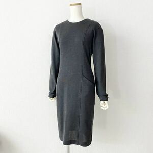 ◯ 37A12 《美品》 Salvatore Ferragamo サルヴァトーレ フェラガモ ウールニットワンピース 金ボタン 38 グレー ドレス イタリア製 dress