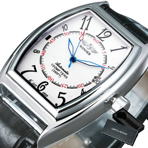 【ホワイト】メンズ高品質腕時計 海外人気ブランド T-WINNER 機械式 スクエア レザーストラップ ラグジュアリー クラシック カジュアル