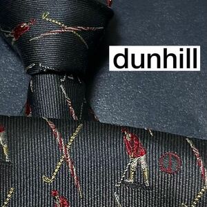 極美品 dunhill ダンヒル ネクタイ d Dロゴ ワンポイント ゴルフ 刺繍 ジャガード メンズ ビジネス 通勤 グレー 灰色