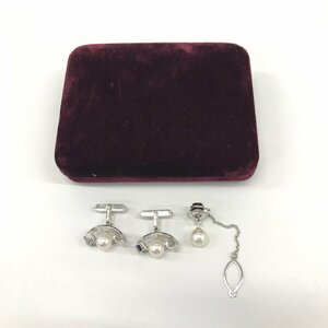 MIKIMOTO ミキモト K14WG パール付きカフス(7.5mm)＆ピンパール(8.41mm)セット 箱付き【CEAJ5004】