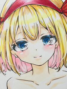 手描きイラスト　A4 サイズ　同人　難あり　アリス　マーガトロイド　女の子　ビキニ　花　