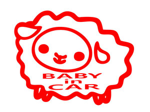ステッカー BABY in CAR 【 ひつじ / 赤 】 ベビーインカー 赤ちゃんが乗ってます ベビー用 カッティングステッカー 防水 羊 ヒツジ