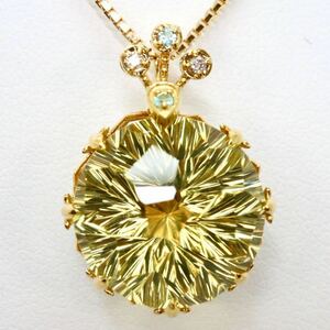 良品!!ソーティング付き!!＊K18クォーツ/天然ダイヤモンドペンダント＊b 約9.1g 約45.0cm 0.03ct diamond pendant jewelry ED5/