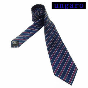 ungaro　イタリア製ネクタイ　紺　ストライプ　シルク100％　ウンガロ　メール便可　UNG07