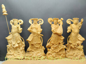 新作 四天王立像一式 木彫り 仏像 仏教美術 精密彫刻 四大金剛 鎮宅辟邪 仏教工芸品