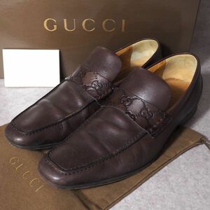 グッチ GUCCI 4-ZC135 箱付き GG柄 ブラウン レザー シューズ ローファー イタリア製 40E ダークブラウン 40 メンズ