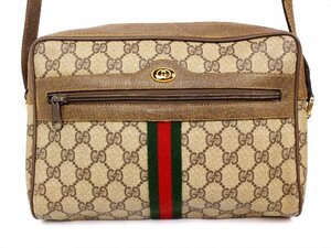 GUCCI【グッチ】シェリーライン ヴィンテージ ショルダーバッグ☆レザーPVCキャンバス☆ブラウン系☆ロゴ☆レディース☆メンズ