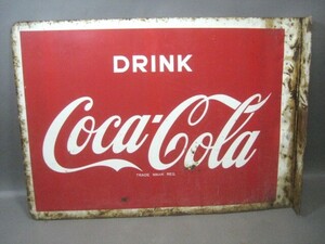 ☆☆経年保管品　横打看板　コカ・コーラ Coca-Cola　DRINK　昭和レトロ　両面　サビ