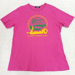 【送料無料】1円スタート ヒステリックグラマー ガールプリント Tシャツ メンズLサイズ 濃いピンク