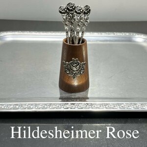 【ドイツ】 薔薇のピックフォーク 6本/レリーフのホルダー【純銀】ヒルデスハイムローズ