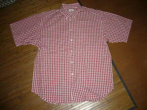 377-26♂：GAP　ギャップ　チェック　半袖ボタンダウンシャツ　BDシャツ　size.L　色.赤　タータンチェック　インド製 アメカジ　IVY