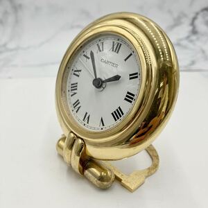 ◎【売り切り】Cartier カルティエ コリゼ トラベルクロック 置時計 クォーツ アラーム機能 ブランド時計 ゴールドカラー 白文字盤 