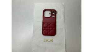 １円スタート Christian Dior レディディオール iPhone14 pro ケース スカーレット クリスチャンディオール LADYDIOR カバー キルティング 