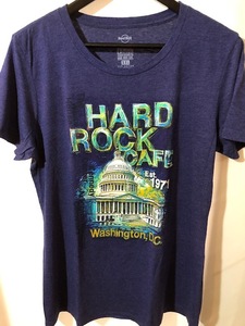 大きいサイズ★USA古着 レディースハードロックカフェプリントTシャツ HARDROCK CAFE 濃紺 ダークネイビー XXL