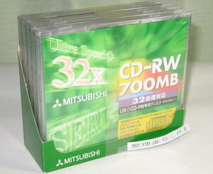 三菱化学　SW80GU1　 32倍速　Ultra Speed+ CD-RW ( ウルトラスピードプラスCD-RW ) 　データ用 700MB　 5枚セット　　未使用　　001