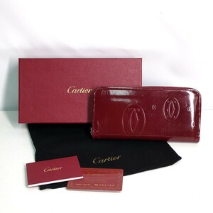 【箱付】Cartier カルティエ ハッピーバースデー エナメル 赤 ラウンドファスナー 長財布 ウォレット N0423