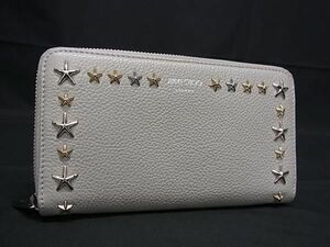 1円 ■極美品■ JIMMY CHOO　ジミーチュウ ピッパ レザー スタースタッズ ラウンドファスナー 長財布 ウォレット 札入れ グレー系 AZ3796