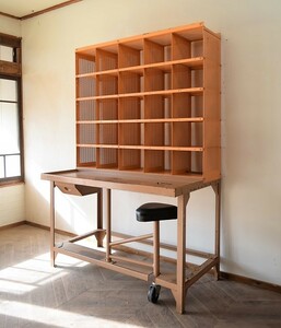 post office iron desk　 　　アンティークアトリエデスクマス目棚作業台郵便局収納棚カフェ什器店舗什器