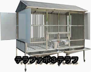 ステンレススチール製 犬用 ケージ 屋外防雨 断熱 トイレ トレイ ユニバーサルホイール 中型犬用 耐荷重500kg 150*100*183cm