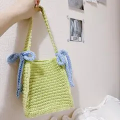 ハンドメイド リボン 韓国 手作り トートバッグ ニット バレエコア