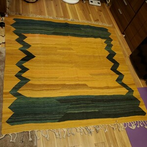 美品◆クリーニング済み ペルシャ段通 ギャッベ イラン製 絨毯 キリム 手織り ウール 正方形190-200cm ラグマット 