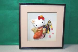 サンリオ ハローキティ はろうきてぃ 日本人形 額画 鼓 和風額 着物 陶器製ドール 壁掛け額縁入り人形 2003年 約26cm×26cm ガラス板