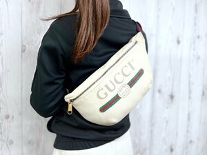 美品 GUCCI グッチ インターロッキング シェリーライン ボディバッグ ウエストポーチ バッグ レザー×キャンバス ベージュ メンズ 70619