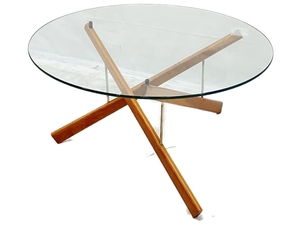 【引取限定】ACTUS ガラス テーブル 円形 ローテーブル アクタス 中古 訳有 直O8458093