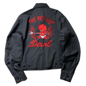 激レア! 90s 日本製 SLAPPIN ヴィンテージ THE RED HOT DEVIL レッドデビル 刺繍 ドリズラージャケット ベトジャン ブラック 黒 メンズ?
