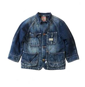 DENIM＆DUNGAREE デニムダンガリー ウォバッシュストライプ カバーオール デニムジャケット ブランケット付き ヴィンテージ加工 キッズ 110