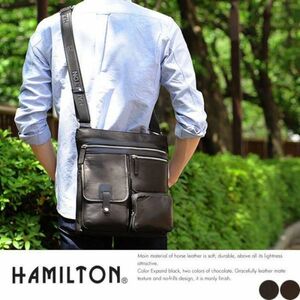 ☆ 最安値 男性用 斜めがけ 縦型 薄型 アシンメトリー 鞄 HAMILTON 馬革 ショルダーバッグ 本革 レザー A4 斜めがけ 16380 ブラック ☆