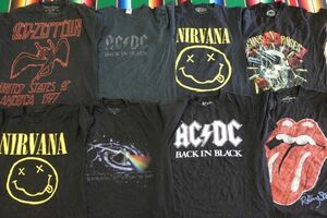 TS-BND10 バンドTシャツ プリント ニルヴァーナ ACDC ローリングストーンズ￥1～US古着卸大量セット業者まとめ売り