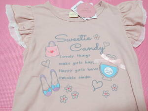 新品 130 袖シフォンレースフリル 半袖Tシャツ ピンク おしゃれファッション柄 かわいい リボン 子供 小学生 女の子 夏物 120cm〜 送料無料