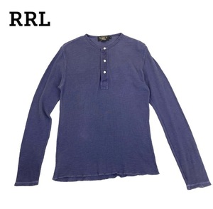 中古 ダブルアールエル RRL RALPH LAUREN サーマル 長袖 Tシャツ ヘンリーネック パープル グレー メンズ Mサイズ