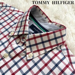 美品【TOMMY HILFIGER 】トミーヒルフィガー 長袖シャツ ボタンダウン チェック柄 サイズM(日本L相当) コットン100% ハンサムチェック