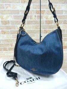 良品!! COACH/コーチ デニム サットン ホーボー レザー×デニム 2way ワンショルダーバッグ 89317 【7002y1】