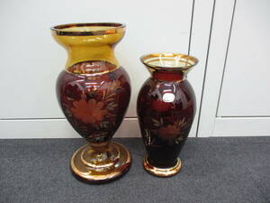 □43999□ボヘミア　クリスタル　花瓶　フラワーベース　ブラウン系/茶系　花器