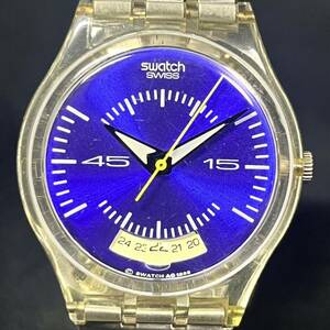 Swatch スウォッチ 9003 メンズ腕時計 クォーツ デイト ブルー文字盤×スケルトン スイス製 