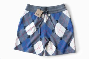 ★未使用 BURBERRY ◆カシミヤ混 ニットショーツ グレー Mサイズ (下げ札付 定価10万円位) アーガイル柄 ハーフパンツ バーバリー ◆WX10