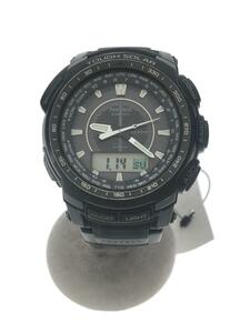 CASIO◆prw-5100/ソーラー腕時計・PROTREK/デジアナ/ラバー/BLK/BLK/SS