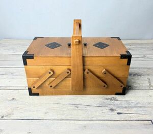 ソーイングボックス 裁縫箱 木製 木箱 化粧道具 小物入れ 2段 持ち手