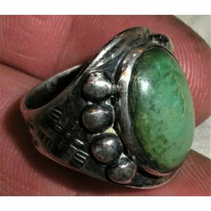 超希少!Navajo VTG 40’s Turquoise Swastika Snake Silver Ring USAナバホビンテージターコイズスワスティカスネークシルバーリング12.5号