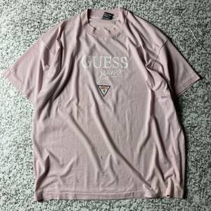 【90sUSA製】ゲス　グランジ　ボロ　ロゴプリントTシャツ シングルステッチ　ピンク　XLサイズ 古着　ビンテージ