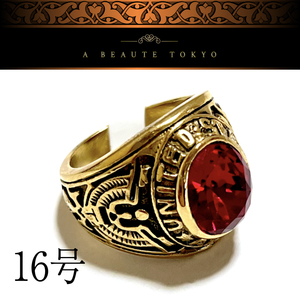 最高品質◆16号 スワロフスキー 陸軍 ミリタリーリング ゴールド◆ARMY カレッジリング 指輪 ジュエリーポーチ 保証書 メンズ 赤色 レッド